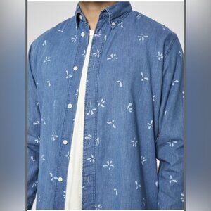 Selected Homme Slim Fit Denim Button Down Shirt W White Light Floral Designs